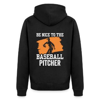 Sei Nett Zum Baseball Pitcher Hobby Werfer Spieler - Unisex Premium Bio Zip Hoodie - Schwarz - Hinten - Nico (187cm)
