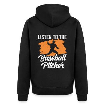 Dem Baseball Pitcher Zuhören Werfer Hobby Spieler - Unisex Premium Bio Zip Hoodie - Schwarz - Hinten - Nico (187cm)