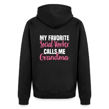 Sozialarbeit Sozialarbeiter Soziale Arbeit Oma - Unisex Premium Bio Zip Hoodie - Schwarz - Hinten - Nico (187cm)