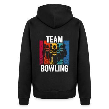 Team Bowling Hobby Mannschaft Bowler - Unisex Premium Bio Zip Hoodie - Schwarz - Hinten - Nico (187cm)