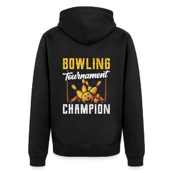 Bowling Turnier Meister Team Bowler Mannschaft - Unisex Premium Bio Zip Hoodie - Schwarz - Hinten - Nico (187cm)