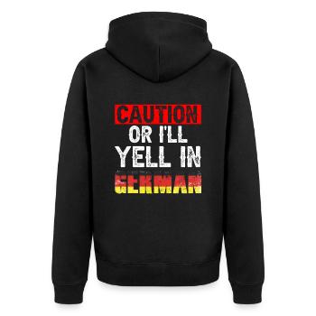 Vorsicht Oder Ich Schreie Auf Deutsch Deutschland - Unisex Premium Bio Zip Hoodie - Schwarz - Hinten - Nico (187cm)