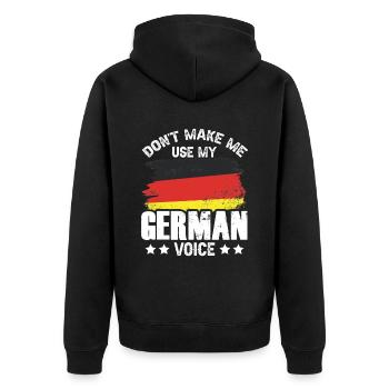 Ne forcez pas ma voix allemande allemande - Veste à capuche bio Premium Unisexe - noir - Dos - Nico (187cm)