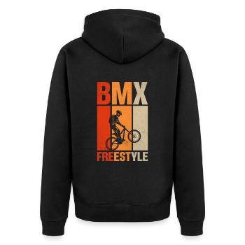 Vintage BMX Freestyle Cyclist - Unisex Premium Organic Zip Hoodie - black - Back - Nico (187cm)