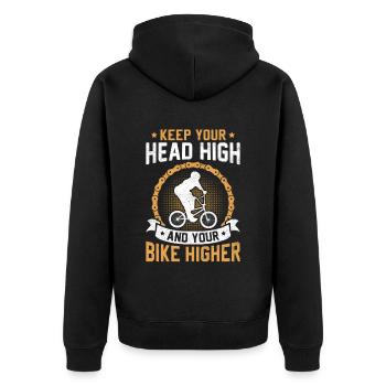 Halten Sie Ihren Kopf Hoch Und Ihr Fahrrad Höher - Unisex Premium Bio Zip Hoodie - Schwarz - Hinten - Nico (187cm)