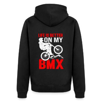 La vie est plus amusante sur mon BMX - Veste à capuche bio Premium Unisexe - noir - Dos - Nico (187cm)