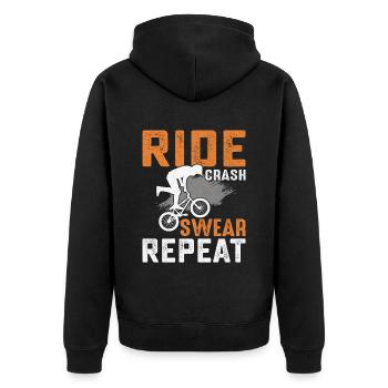 Ride Crash Swear Repetition Cyclist Bmx Rider - Unisex Premium Organic Zip Hoodie - black - Back - Nico (187cm)