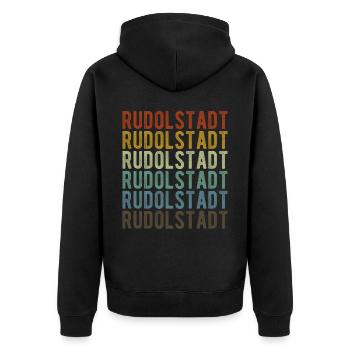 Rudolstadt Stadt Retro Vintage - Unisex Premium Bio Zip Hoodie - Schwarz - Hinten - Nico (187cm)