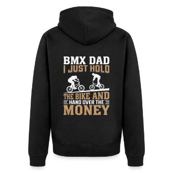 Funny BMX Dad I Just Hold The Bike - Unisex Premium Bio Zip Hoodie - Schwarz - Hinten - Nico (187cm)