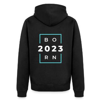 Born 2023 - Geboren im Jahr 2023 Geburts oder - Unisex Premium Bio Zip Hoodie - Schwarz - Hinten - Nico (187cm)