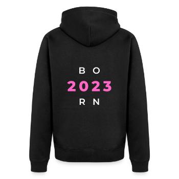 Born 2023 - Geboren im Jahr 2023 Geburts oder - Unisex Premium Bio Zip Hoodie - Schwarz - Hinten - Nico (187cm)