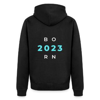 Born 2023 - Geboren im Jahr 2023 Geburts oder - Unisex Premium Bio Zip Hoodie - Schwarz - Hinten - Nico (187cm)