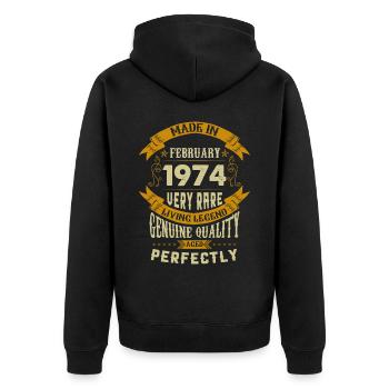 Februar 1974 Vintage Jahrgang Geburtstag - Unisex Premium Bio Zip Hoodie - Schwarz - Hinten - Nico (187cm)