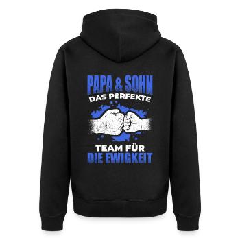 Papa & Sohn Das Perfekte Team Für Die Ewigkeit Spr - Unisex Premium Bio Zip Hoodie - Schwarz - Hinten - Nico (187cm)
