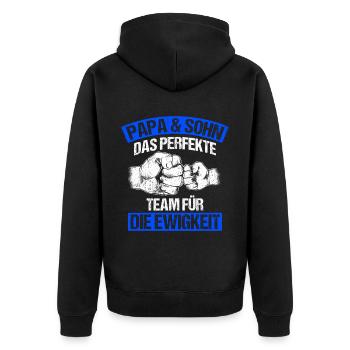 Papa & Sohn Das Perfekte Team Für Die Ewigkeit Vat - Unisex Premium Bio Zip Hoodie - Schwarz - Hinten - Nico (187cm)