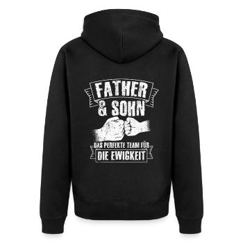 Papa & Sohn Das Perfekte Team Für Die Ewigkeit Spr - Unisex Premium Bio Zip Hoodie - Schwarz - Hinten - Nico (187cm)
