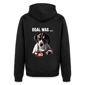 Egal was - no Mürrische Lustige Hund - Unisex Premium Bio Zip Hoodie - Schwarz - Hinten - Nico (187cm)