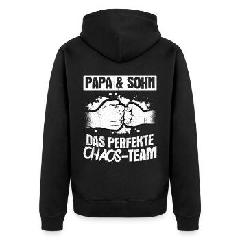 Papa & Sohn Das Perfekte Chaos Team - Vatertag Bes - Unisex Premium Bio Zip Hoodie - Schwarz - Hinten - Nico (187cm)