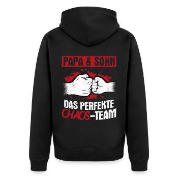 Papa & Sohn Das Perfekte Chaos Team - Vatertag Bes - Unisex Premium Bio Zip Hoodie - Schwarz - Hinten - Nico (187cm)