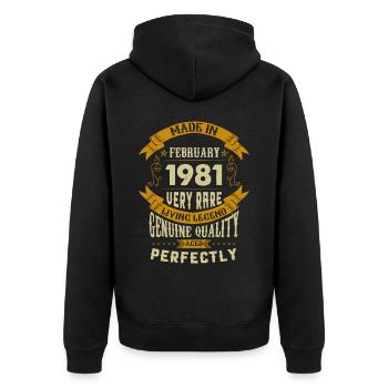 Février 1981 Vintage vintage anniversaire - Veste à capuche bio Premium Unisexe - noir - Dos - Nico (187cm)