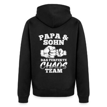 Papa & Sohn Das Perfekte Chaos Team - Vatertag Bes - Unisex Premium Bio Zip Hoodie - Schwarz - Hinten - Nico (187cm)