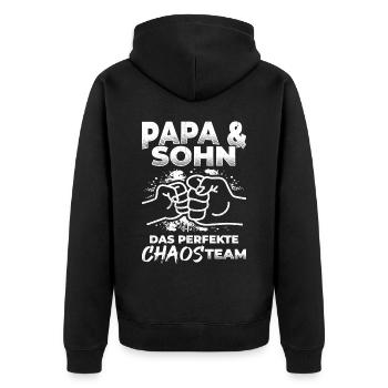 Papa & Sohn Das Perfekte Chaos Team - Vatertag Bes - Unisex Premium Bio Zip Hoodie - Schwarz - Hinten - Nico (187cm)