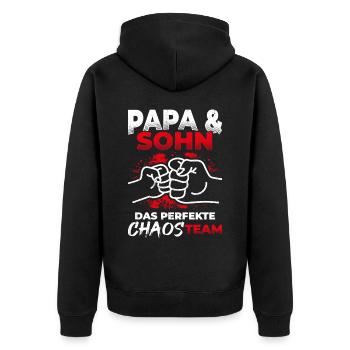 Papa & Sohn Das Perfekte Chaos Team - Vatertag Bes - Unisex Premium Bio Zip Hoodie - Schwarz - Hinten - Nico (187cm)
