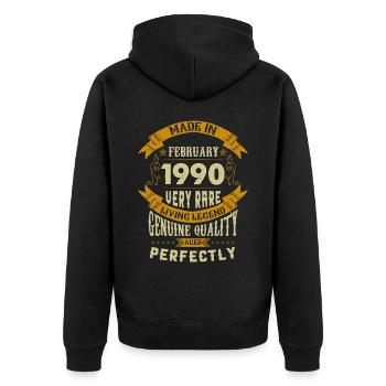 Februar 1990 Vintage Jahrgang Geburtstag - Unisex Premium Bio Zip Hoodie - Schwarz - Hinten - Nico (187cm)