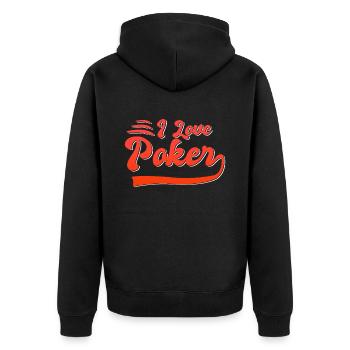 Ich liebe Poker - Unisex Premium Bio Zip Hoodie - Schwarz - Hinten - Nico (187cm)