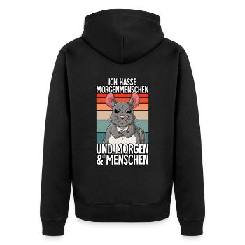 Ich Hasse Morgenmenschen Chinchilla - Unisex Premium Bio Zip Hoodie - Schwarz - Hinten - Nico (187cm)