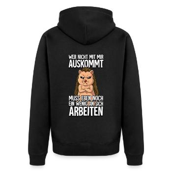 Igel Wer Nicht Mit Mir Auskommt - Unisex Premium Bio Zip Hoodie - Schwarz - Hinten - Nico (187cm)