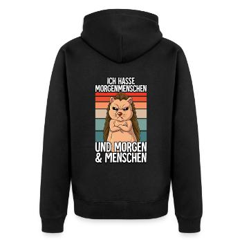 Ich Hasse Morgenmenschen Igel - Unisex Premium Bio Zip Hoodie - Schwarz - Hinten - Nico (187cm)