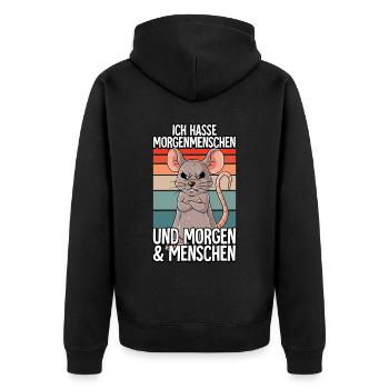 Ich Hasse Morgenmenschen Maus - Unisex Premium Bio Zip Hoodie - Schwarz - Hinten - Nico (187cm)