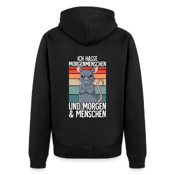 Ich Hasse Morgenmenschen Ratte - Unisex Premium Bio Zip Hoodie - Schwarz - Hinten - Nico (187cm)