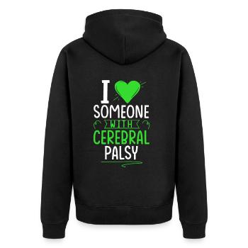 Hebral palsy, cerebral palsy consciousness - Unisex Premium Organic Zip Hoodie - black - Back - Nico (187cm)