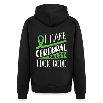 Hebral palsy, cerebral palsy consciousness - Unisex Premium Organic Zip Hoodie - black - Back - Nico (187cm)