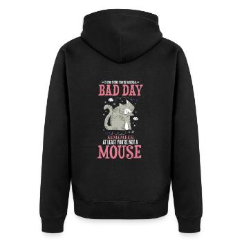 Witziges Katzen Haustier Spruch Design - Unisex Premium Bio Zip Hoodie - Schwarz - Hinten - Nico (187cm)