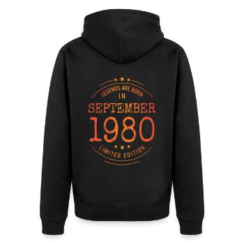 Anniversaire Septembre 1980 Edition Limitée Millésime - Veste à capuche bio Premium Unisexe - noir - Dos - Nico (187cm)