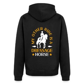 Dressage Mon autre manège est cavalier de dressage équin - Veste à capuche bio Premium Unisexe - noir - Dos - Nico (187cm)