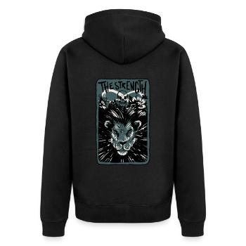 The Strength Skeleton Skull Tarot Card - Unisex Premium Bio Zip Hoodie - Schwarz - Hinten - Nico (187cm)