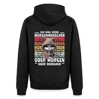 Katze Kaffee Morgenmenschen - Unisex Premium Bio Zip Hoodie - Schwarz - Hinten - Nico (187cm)