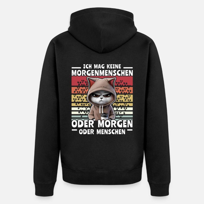 Katze Kaffee Morgenmenschen - Unisex Premium Bio Zip Hoodie - Schwarz