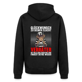 Abschiedsgeschenk Kollege Jobwechsel - Unisex Premium Bio Zip Hoodie - Schwarz - Hinten - Nico (187cm)