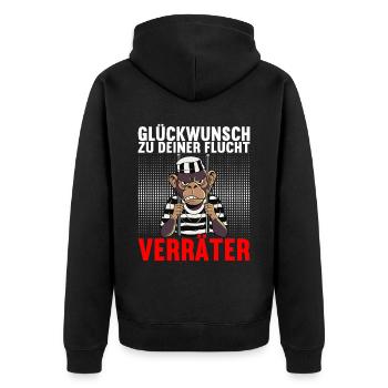 Abschiedsgeschenk Kollege Jobwechsel - Unisex Premium Bio Zip Hoodie - Schwarz - Hinten - Nico (187cm)