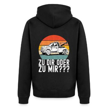 Abschleppwagen Abschleppdienst - Unisex Premium Bio Zip Hoodie - Schwarz - Hinten - Nico (187cm)