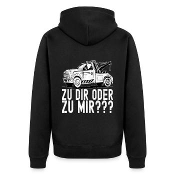Abschleppwagen Abschleppdienst - Unisex Premium Bio Zip Hoodie - Schwarz - Hinten - Nico (187cm)