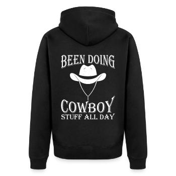 Cowboy stuff Farm Rancher made - Unisex Premium Organic Zip Hoodie - black - Back - Nico (187cm)