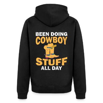 Cowboy stuff Farm Rancher made - Unisex Premium Organic Zip Hoodie - black - Back - Nico (187cm)