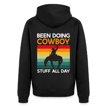 Cowboy stuff Farm Rancher made - Unisex Premium Organic Zip Hoodie - black - Back - Nico (187cm)