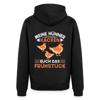 Ich liebe Hühner die Kacken Frühstück Hühner - Unisex Premium Bio Zip Hoodie - Schwarz - Hinten - Nico (187cm)